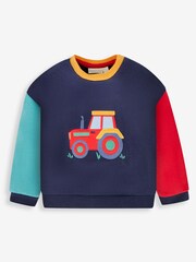 JoJo Maman Bébé Navy Blue Tractor Appliqué Jersey Sweatshirt & Leggings Set - Image 4 of 8