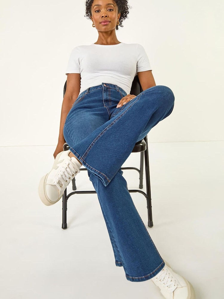 Roman Indigo Blue Petite Bootcut Stretch Denim Jeans - Image 1 of 5