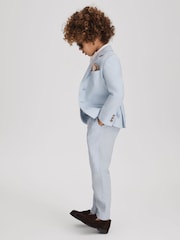 Reiss Soft Blue Kin 9-13 yrs Slim Fit Linen Adjustable Trousers - Image 1 of 4