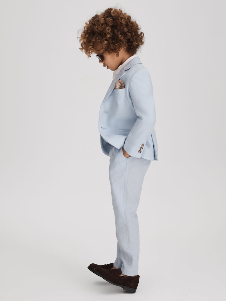 Reiss Soft Blue Kin 9-13 yrs Slim Fit Linen Adjustable Trousers - Image 1 of 4