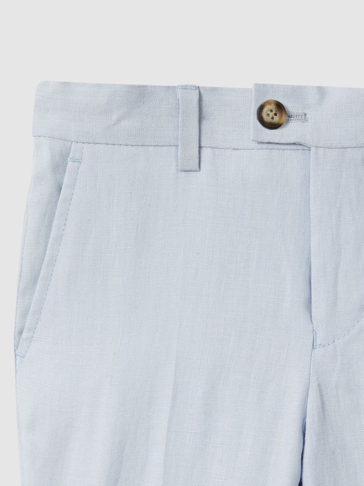 Reiss Soft Blue Kin 9-13 yrs Slim Fit Linen Adjustable Trousers - Image 4 of 4