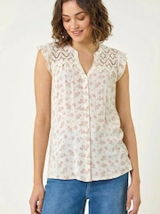 Blusa con canesú de encaje con estampado floral de Roman - Imagen 3 de 5