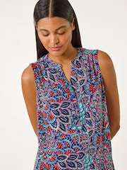 Roman Blue Abstract Print Stretch Vest Top - Image 1 of 5