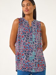 Roman Blue Abstract Print Stretch Vest Top - Image 2 of 5