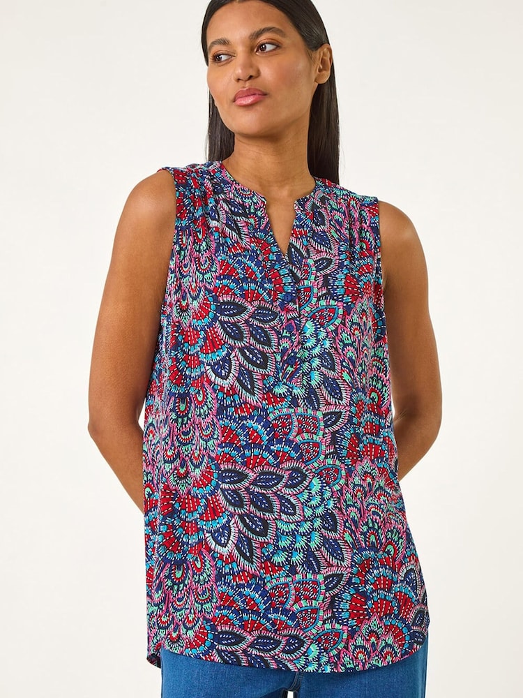 Roman Blue Abstract Print Stretch Vest Top - Image 2 of 5