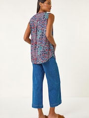 Roman Blue Abstract Print Stretch Vest Top - Image 3 of 5