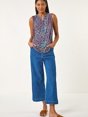 Roman Blue Abstract Print Stretch Vest Top - Image 4 of 5