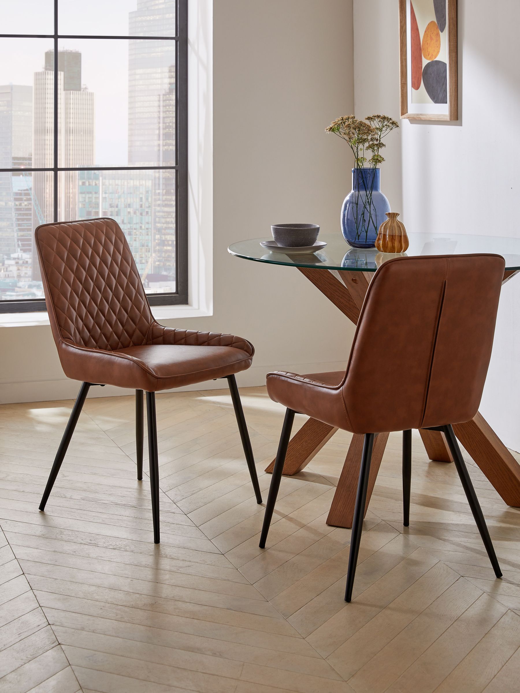 Buy Set of 2 Faux Leather Tan Brown Hamilton Black Leg Quilted Dining Chairs from the Next UK online shop