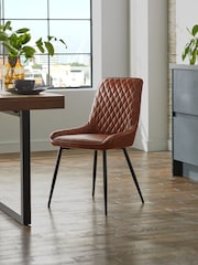 Set of 2 Faux Leather Tan Brown Hamilton Black Leg Quilted Dining Chairs - Image 2 of 10