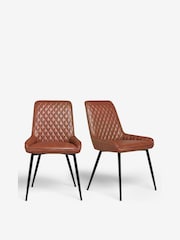 Set of 2 Faux Leather Tan Brown Hamilton Black Leg Quilted Dining Chairs - Image 3 of 10