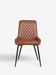 Set of 2 Faux Leather Tan Brown Hamilton Black Leg Quilted Dining Chairs - Image 4 of 10