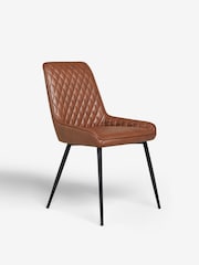Set of 2 Faux Leather Tan Brown Hamilton Black Leg Quilted Dining Chairs - Image 5 of 10