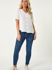 Roman White V-Neck Button Through Blouse - Image 2 of 5