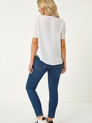 Roman White V-Neck Button Through Blouse - Image 3 of 5