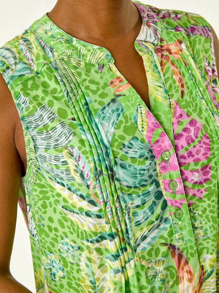 Roman Green Burnout Tropical Print Pintuck Shirt - Image 5 of 5 Roman Green Burnout Tropical Print Pintuck Shirt - Image 5 of 5