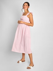 JoJo Maman Bébé Pink Gingham Shirred Maternity Midi Dress - Image 1 of 5