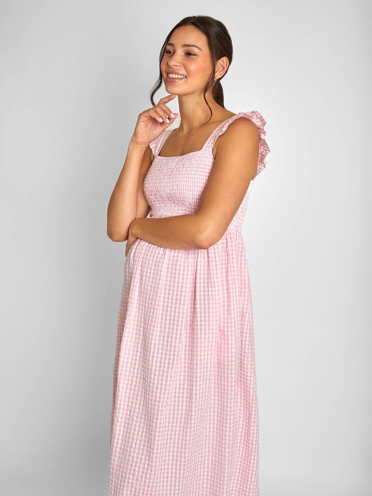 JoJo Maman Bébé Umstandsmode Gerafftes Midikleid mit Vichykaros - Bild 2 von 5 JoJo Maman Bébé Umstandsmode Gerafftes Midikleid mit Vichykaros - Bild 2 von 5