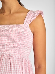 JoJo Maman Bébé Pink Gingham Shirred Maternity Midi Dress - Image 4 of 5