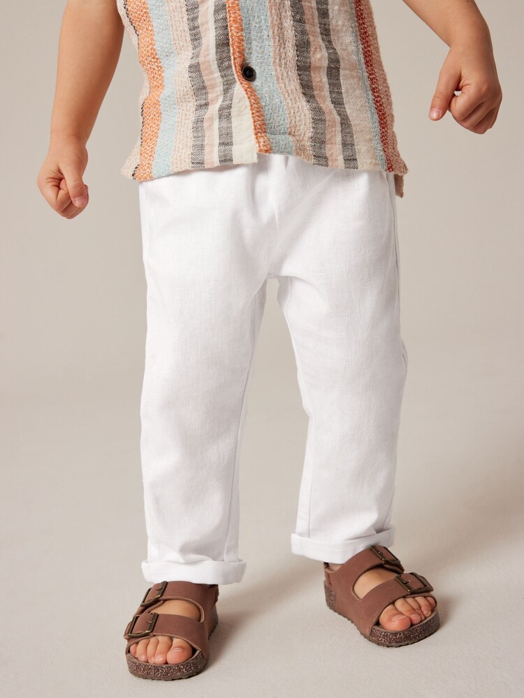 White Linen Blend Pull-On Trousers (3mths-7yrs) - Image 2 of 7
