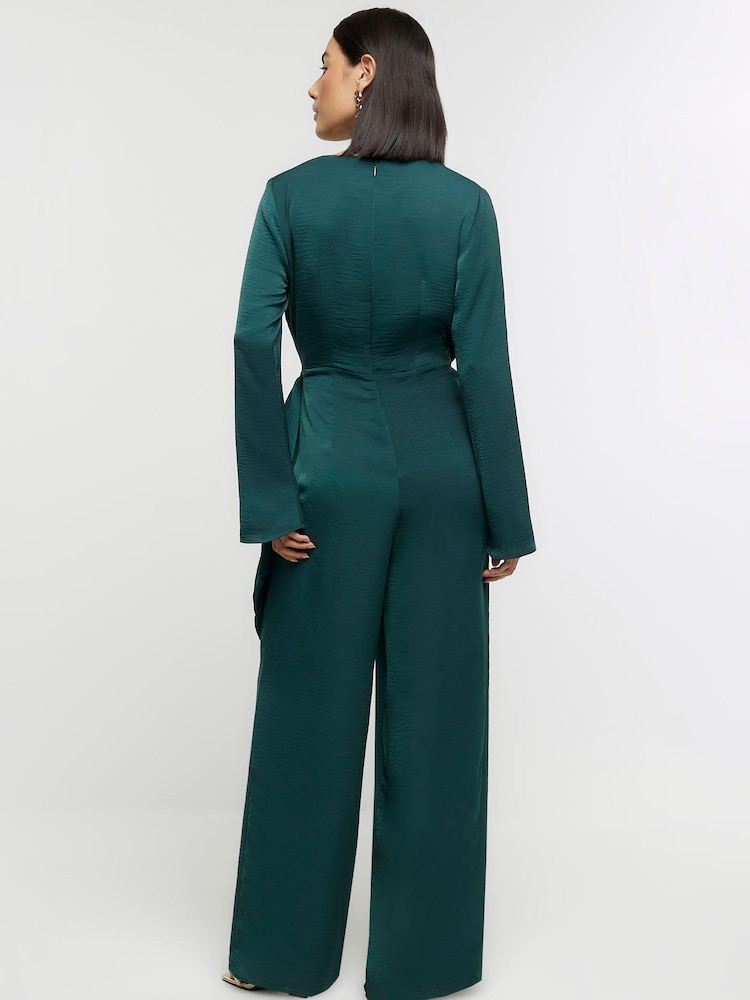 River Island Green Knot Side Satin Jumpsuit - Image 2 of 6