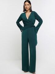 River Island Green Knot Side Satin Jumpsuit - Image 3 of 6