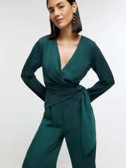 River Island Green Knot Side Satin Jumpsuit - Image 5 of 6