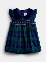 JoJo Maman Bébé Navy Blue Tartan Smocked Baby Dress & Bodysuit Set - Image 2 of 6