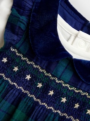 JoJo Maman Bébé Navy Blue Tartan Smocked Baby Dress & Bodysuit Set - Image 6 of 6