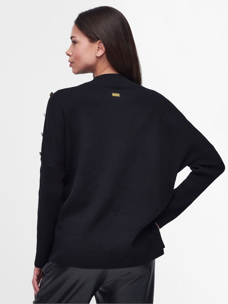Barbour® International Satellite Placket Shoulder Knitted Black Jumper - Image 2 of 7 Barbour® International Satellite Placket Shoulder Knitted Black Jumper - Image 2 of 7