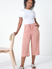 Roman Baby Pink Linen Mix Wide Cropped Trousers - Image 1 of 5