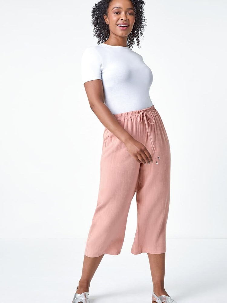 Roman Baby Pink Linen Mix Wide Cropped Trousers - Image 2 of 5