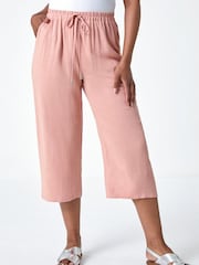 Roman Baby Pink Linen Mix Wide Cropped Trousers - Image 3 of 5