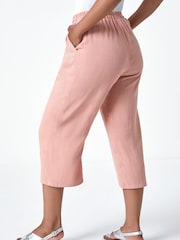 Roman Baby Pink Linen Mix Wide Cropped Trousers - Image 4 of 5