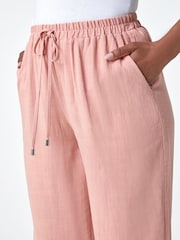 Roman Baby Pink Linen Mix Wide Cropped Trousers - Image 5 of 5