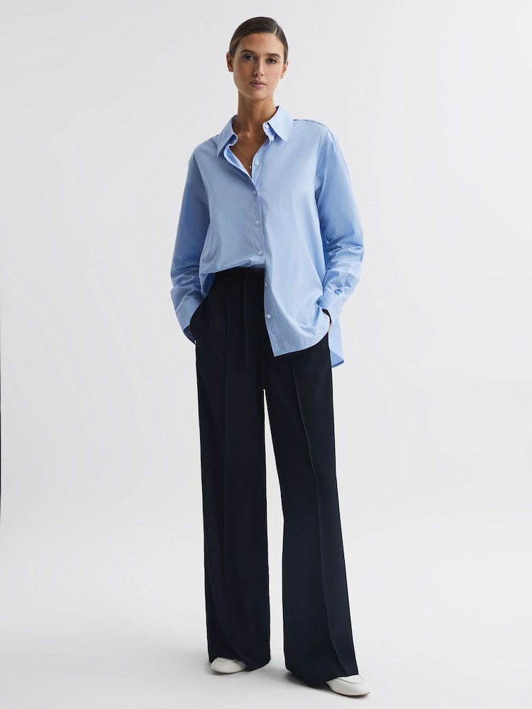 Reiss Navy Rosalyn Wide Leg Drawstring Trousers - Image 1 of 5
