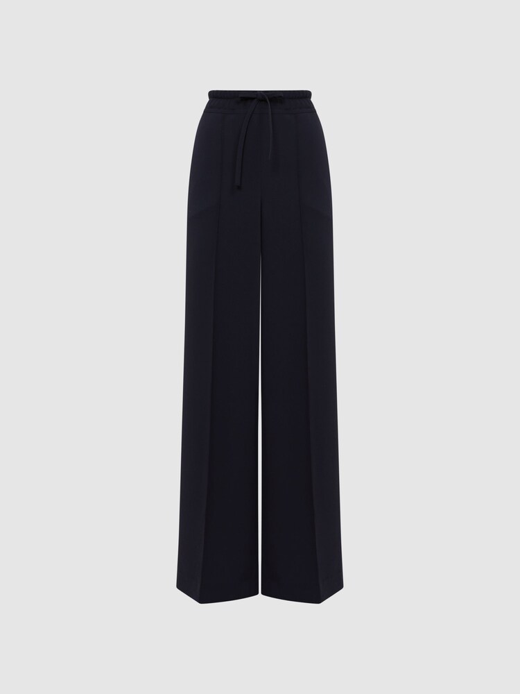 Reiss Navy Rosalyn Wide Leg Drawstring Trousers - Image 2 of 5 Reiss Navy Rosalyn Wide Leg Drawstring Trousers - Image 2 of 5