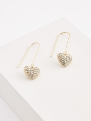 Gold Tone Sparkle Heart Pull Through Earrings - Image 1 of 2