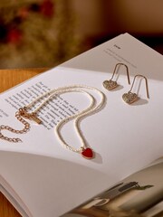 Gold Tone Sparkle Heart Pull Through Earrings - Image 2 of 2