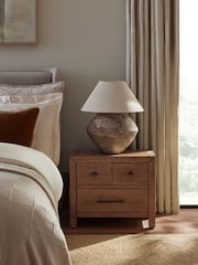 Dark Natural Chandler N. Premium Solid Mango Wood 3 Drawer Wide Bedside Table - Image 1 of 10