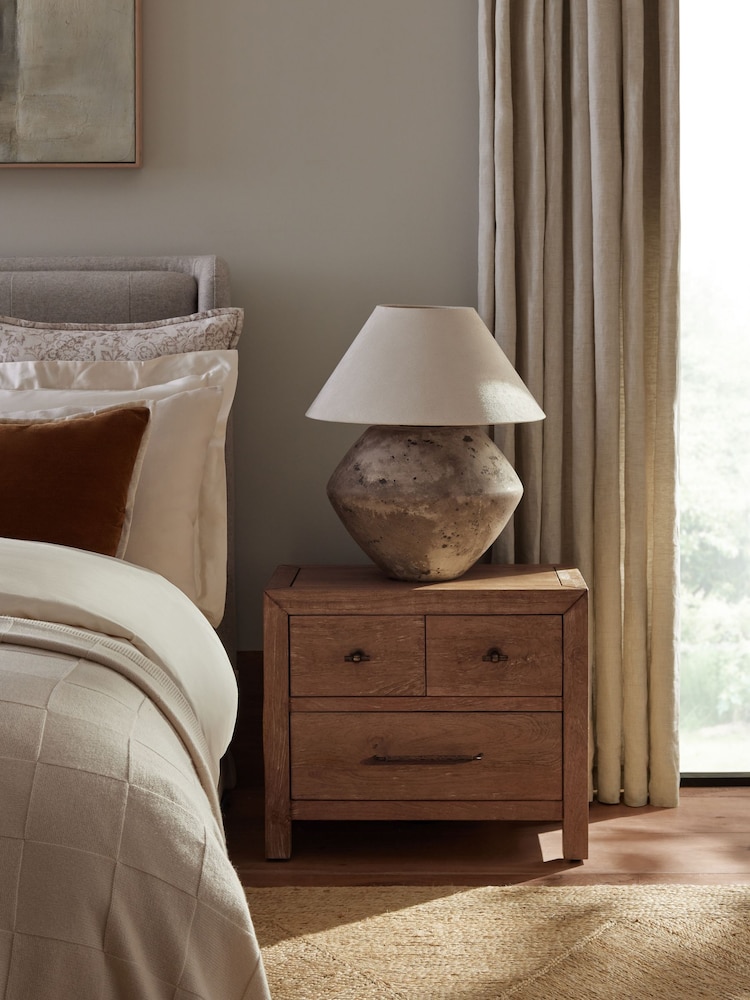 Dark Natural Chandler N. Premium Solid Mango Wood 3 Drawer Wide Bedside Table - Image 1 of 10