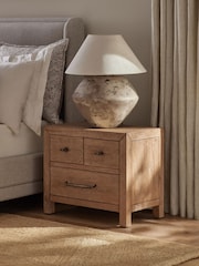 Dark Natural Chandler N. Premium Solid Mango Wood 3 Drawer Wide Bedside Table - Image 2 of 10