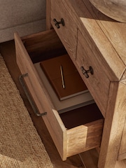 Dark Natural Chandler N. Premium Solid Mango Wood 3 Drawer Wide Bedside Table - Image 6 of 10