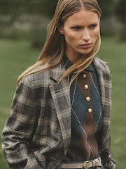 Reiss Brown Sandor Check Wool Check Relaxed Single-Breasted Blazer - Image 1 of 8
