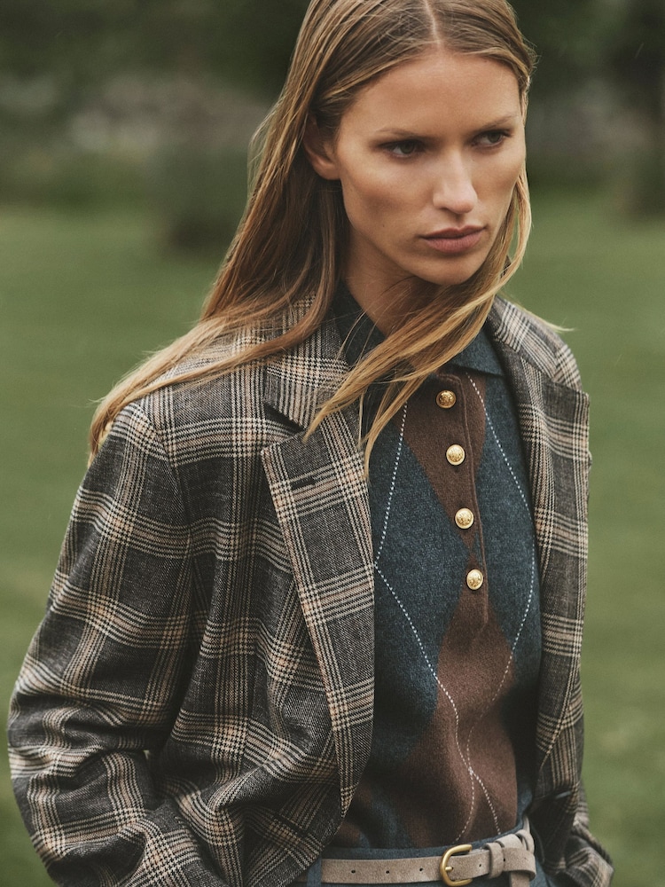 Reiss Brown Sandor Check Wool Check Relaxed Single-Breasted Blazer - Image 1 of 8 Reiss Brown Sandor Check Wool Check Relaxed Single-Breasted Blazer - Image 1 of 8
