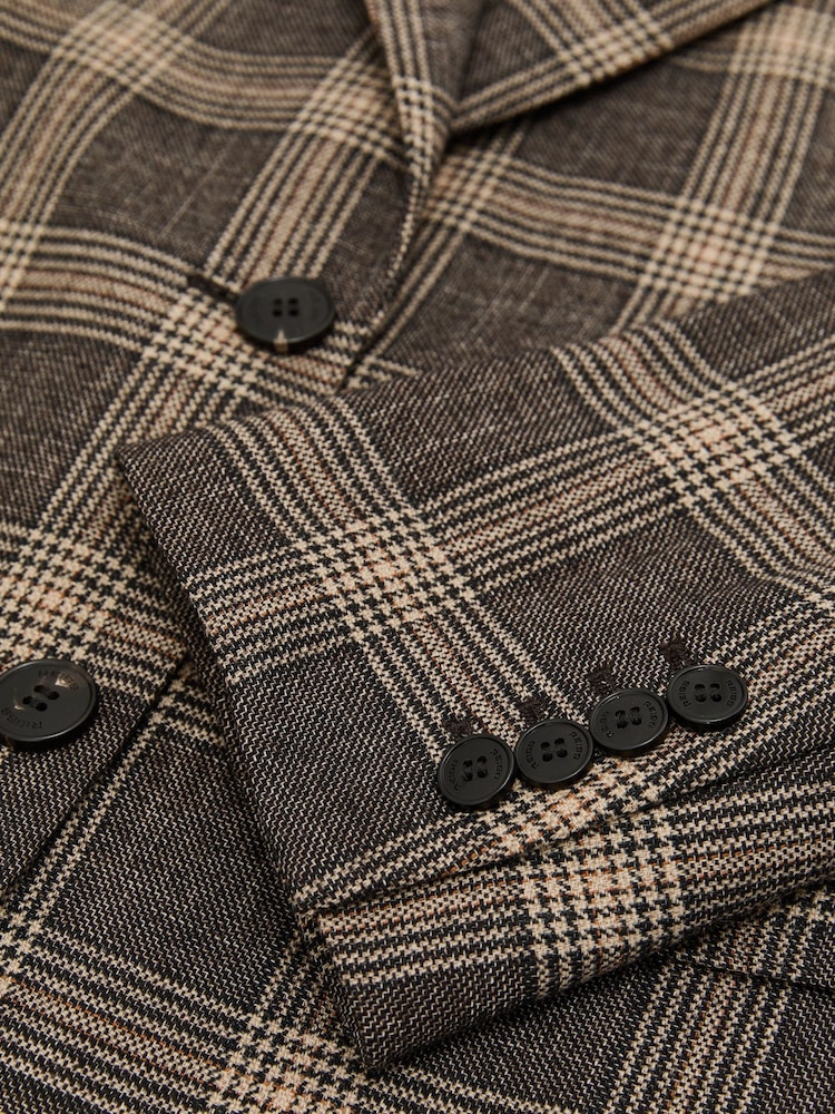 Reiss Brown Sandor Check Wool Check Relaxed Single-Breasted Blazer - Image 8 of 8 Reiss Brown Sandor Check Wool Check Relaxed Single-Breasted Blazer - Image 8 of 8