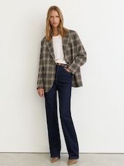Reiss Brown Sandor Check Wool Check Relaxed Single-Breasted Blazer - Image 9 of 10