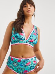 Figleaves Blue & Pink Floral Print Frida High Waist Bikini Bottoms - Image 1 of 5