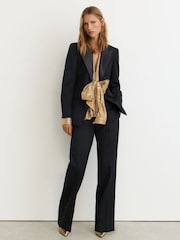 Reiss Black Dakota Wool-Blend Straight-Leg Tuxedo Trousers - Image 1 of 8