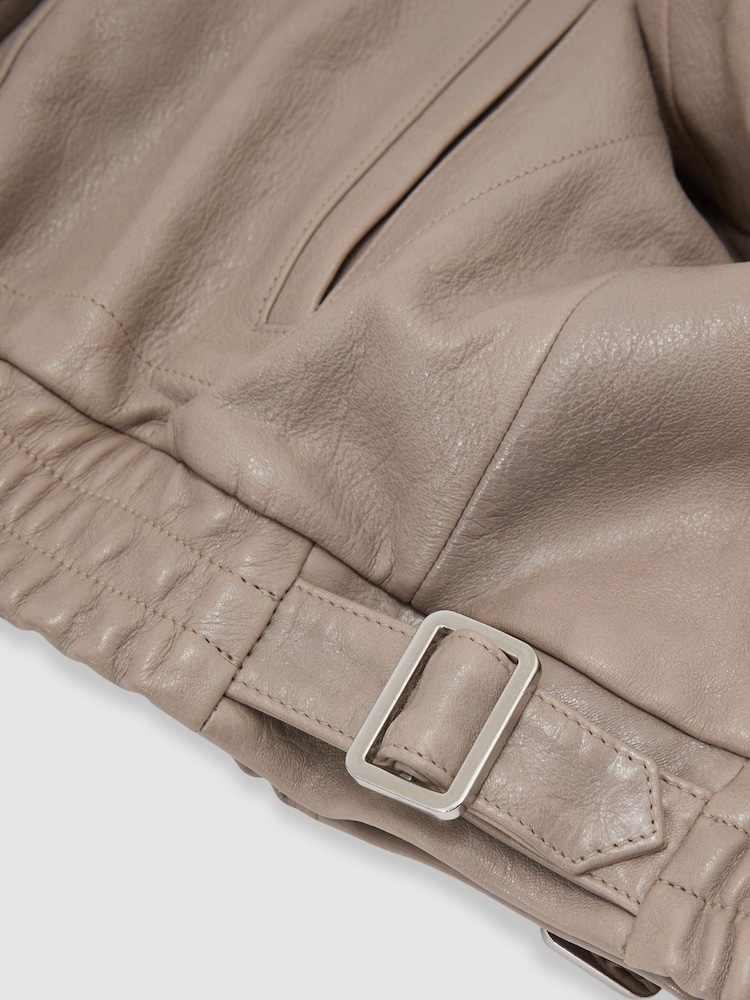 Reiss Grey Petra Textured Leather Oversized Jacket - Image 8 of 8 Reiss Grey Petra Textured Leather Oversized Jacket - Image 8 of 8