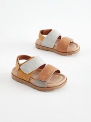 Hellbraun - Sandalen mit Kork-Fussbett und zwei Riemen mit Klettverschluss - Bild 1 von 6